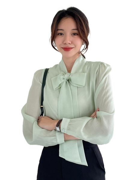 

dazy solid tie neck blouse t79w#, White