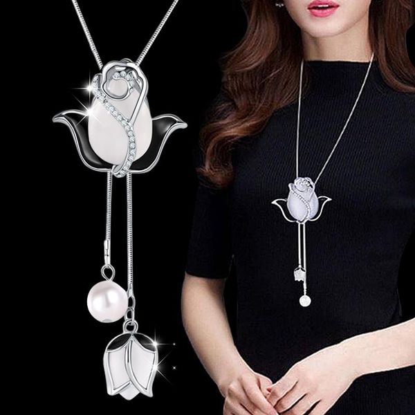 Colares pendentes Tulip Long Pingents Moda Colar de Cristal Geométrico para Mulheres Collier Femme Pearl Cheker Jóias 2022PE