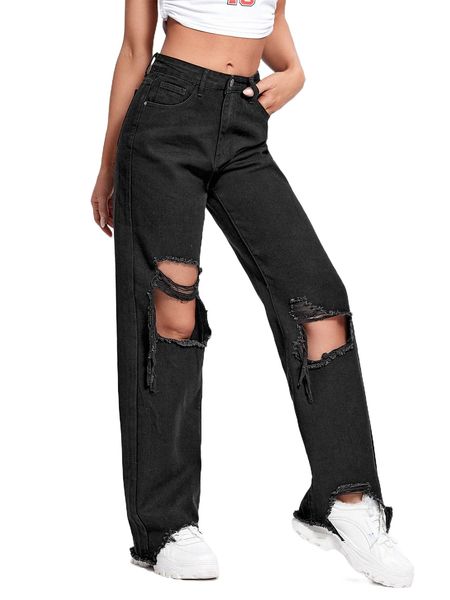 

cut out raw trim straight leg jeans n8kx#, Blue