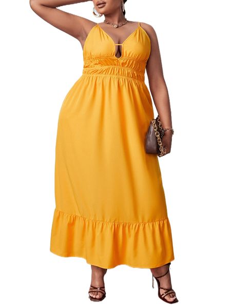 

plus cut out ruffle hem cami dress b4yi#, Black