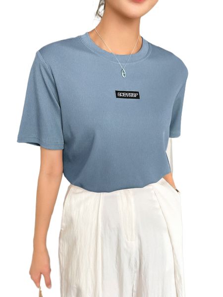

dazy letter patched detail ribbed knit tee i7pv#, White