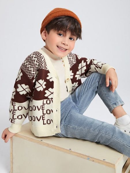 

toddler boys clover & letter pattern drop shoulder cardigan she, Blue