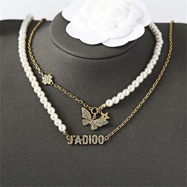 

22% off 2022 new fashion designer jewelry double layer pearl necklace female family butterfly star pendant same clavicle chain, Silver