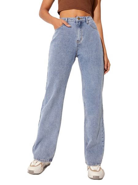 

high waist straight leg jeans y6p0#, Blue