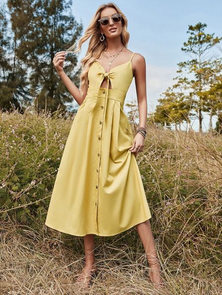 

bow front button front cami dress s9km#, Black;gray
