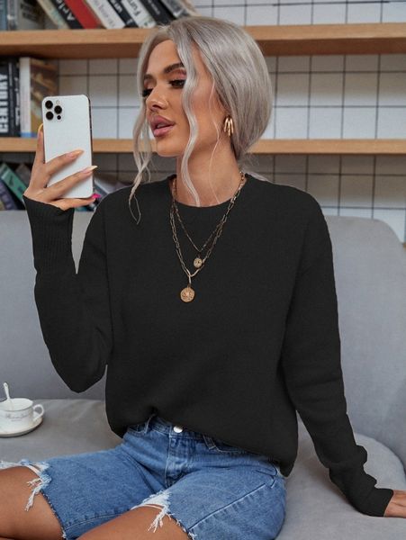 

solid drop shoulder sweater q95q#, White;black