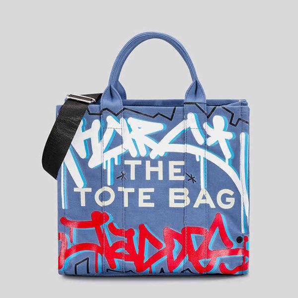 

large canvas tote women shoulder bag letter printed graffiti crossbody bags for casual denim cloth handbag ins 220617