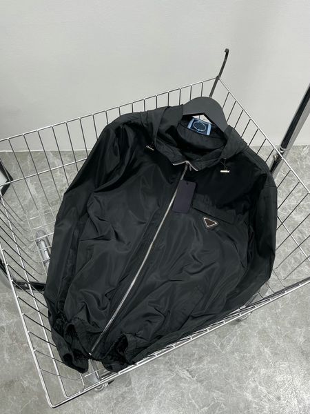

mens designer jackets brand fashion street classic Lapel jacket Light sunscreen Super sense of science technology Metal inverted triangle design summer coat 16VJ, Black