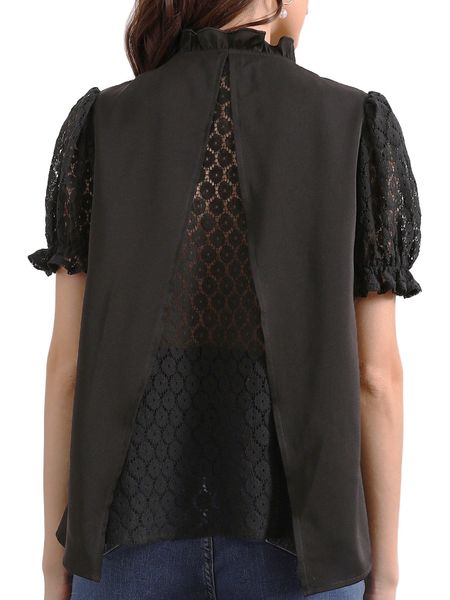 

tie neck lace sleeve 82ln#, White