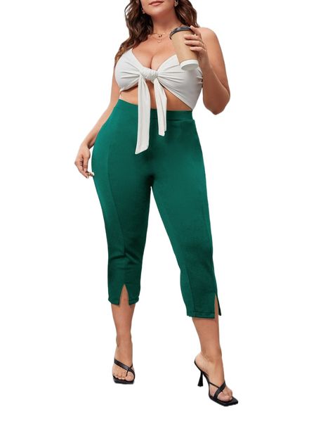 

plus split hem high waist pants f346#, Black