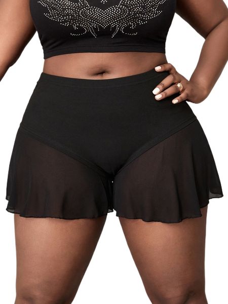

sxy plus panty insert ruffle hem shorts 322x#, Black