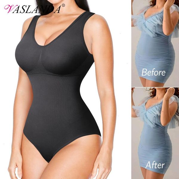 

women shapewear bodysuit waist trainer vest full body shaper tummy control bodysuits slimming underwear v neck tank, Black;white