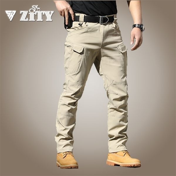 

mens tactical pants multi pocket elastic military trousers male casual autumn spring cargo pants for men clothing slim fit 220509, Black