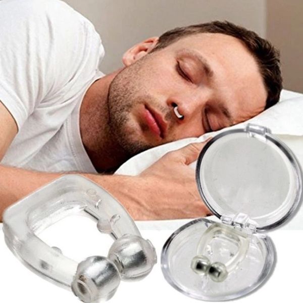 Magnetisches Anti-Schnarch-Gerät für das Bett, Silikon-Anti-Schnarch-Stopper, Nasenclip-Tablett, Schlafhilfe, Apnoe-Schutz, Nachtgerät mit Hülle