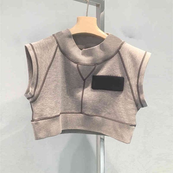 

women's tanks camis french minority spring summer round neck color matching cotton slim fitting ultra short bottomed sports vest women, White