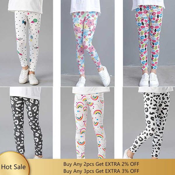 

girls leggings rainbow print casual floral pencil pants cute toddler skinny trousers teenage child 2 to 9 years no-repeat 3pcs wholesale, Blue