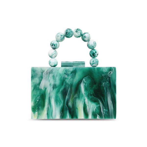 Luxury Marble Pattern Evening Handbag Clutch Square Box Acrylic Bag With Bead Handle for Women