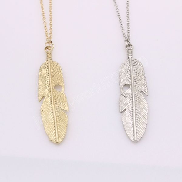 

fashion choker feather pendant chain necklaces long sweater chain statement jewelry necklace for women, Silver