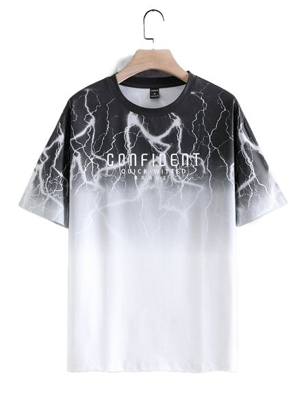 

men lightning & letter graphic ombre tee 78h8#, White;black