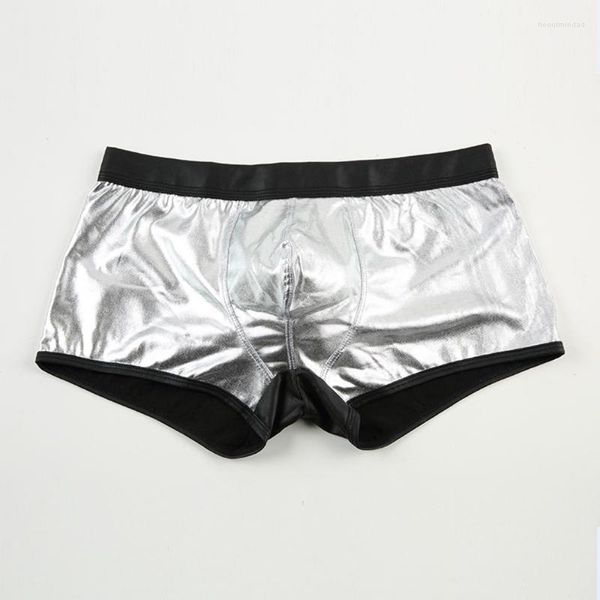 Underpants M￤nner gl￤nzende Kunstleder Boxer Unterw￤sche Nass Look Trunks Shorts Clubwear Penis Beutel PU Boxer Homem Soft Boxershorts M￤nnliche Pantiesu