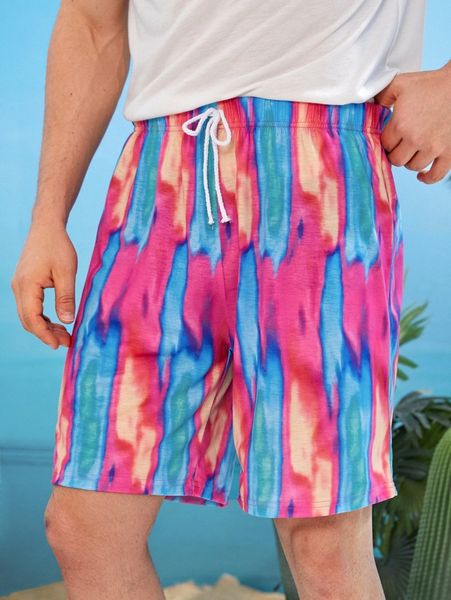 

men tie dye drawstring waist shorts g2c7#, White;black