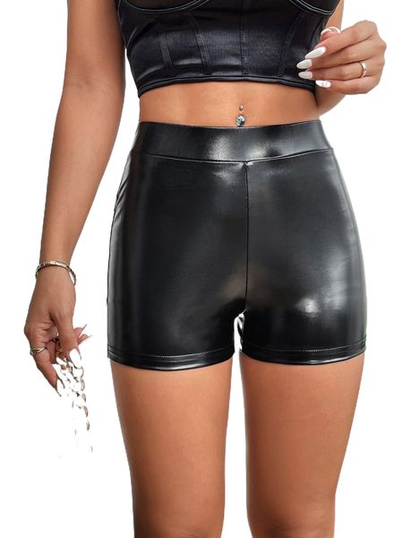 

petite high waist pu leather shorts p4yo#, White;black