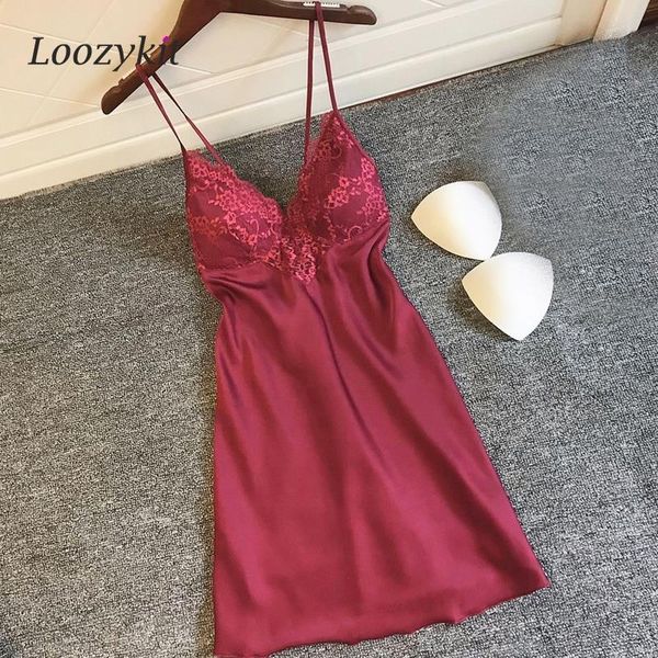 

women silk satin womens sleepwear night dress sleeveless nighties v-neck nightgown nightdress lace nightwear for plus size, Black;red