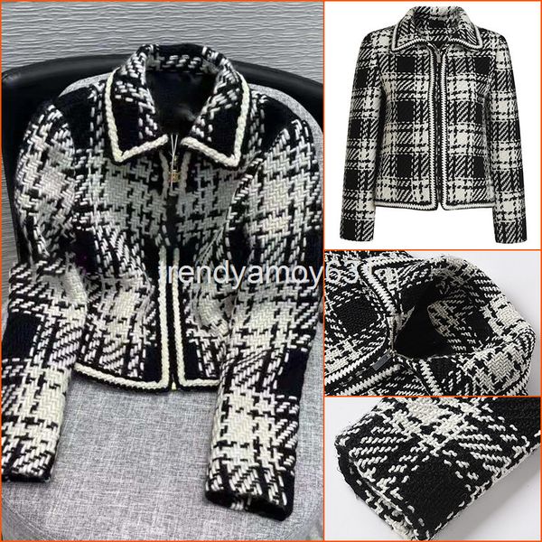

women's jackets 21 autumn and winter black-and-white plaid small short coat celebrity doll collar single breasted fragrant, Black;brown