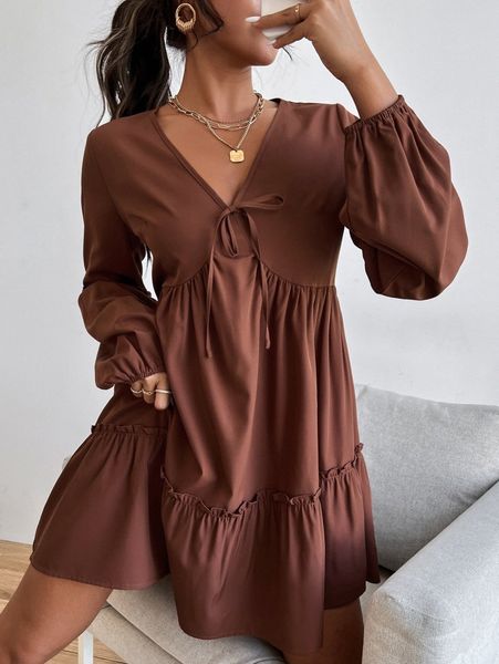 

v neck knot front ruffle hem dress w0pq#, Black;gray