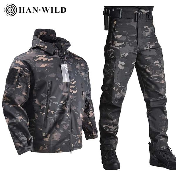 Set da caccia HAN WILD Giacche militari Pantaloni Soft Shell Abbigliamento Tute tattiche Giacca impermeabile Uomo Set pilota di volo Abbigliamento da campo militare 220826