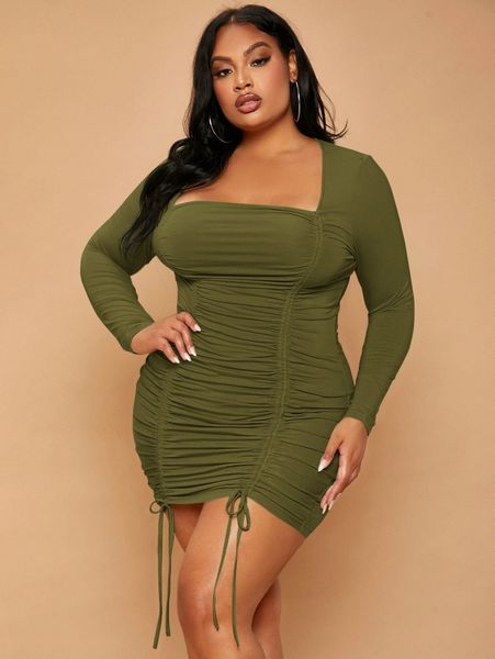 

sxy plus double drawstring bodycon dress x2ls#, Black