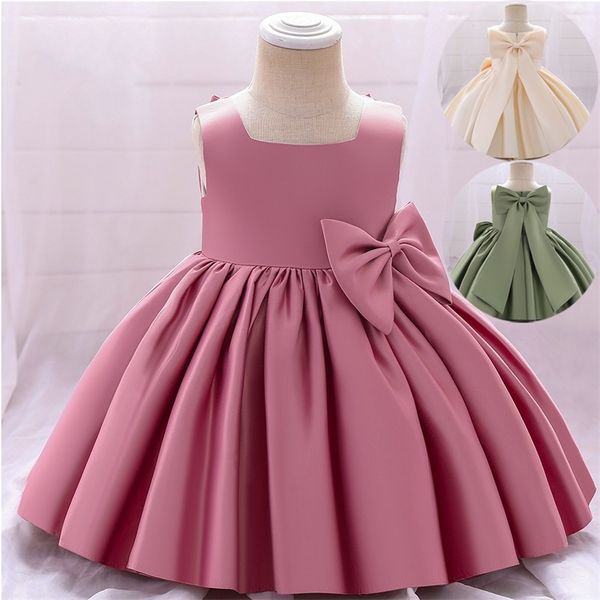 

baby hundred day girl dress satin puffy princess skirt bowknot ornament party dresses 55my t2, Red;yellow