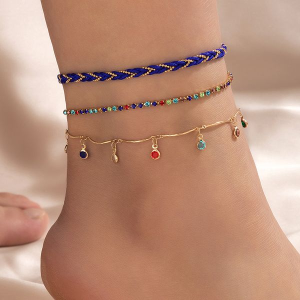 4 pezzi/set cavigliere in corda blu Boho per donna uomo pesce adorabile scava fuori gioielli con catena per piede foglia geometria cactus