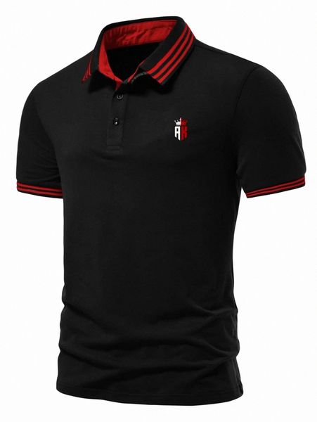 

men crown & letter graphic striped trim polo shirt p1hd#, White;black