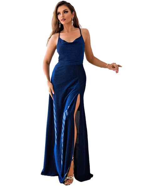 

joyfunear lace up backless split thigh formal dress c3mp#, Black;gray