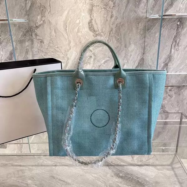 

22ss classic style canvas stripes beach shopping bag womens luxury designer deauville chain totes double shoulder large capacity girls carta