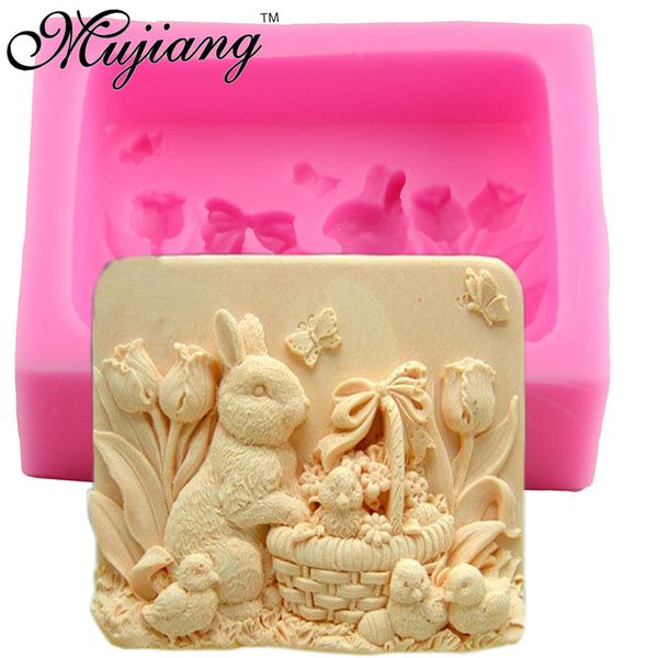 Mujiang Coniglio di Pasqua Muffa del sapone del silicone Stampi per candele di argilla Strumenti per decorare la torta del fondente Stampi per caramelle al cioccolato artigianale 3D 220601