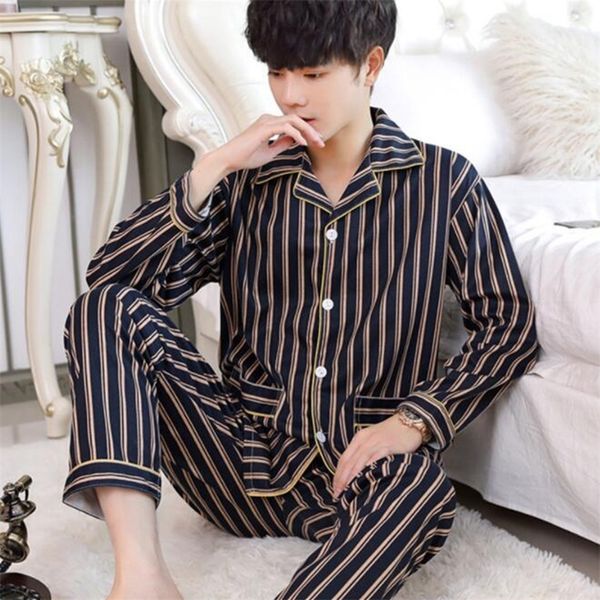 

men's sleepwear autumn winter men pajamas set turndown collar long sleeve trous 220823, Black;brown