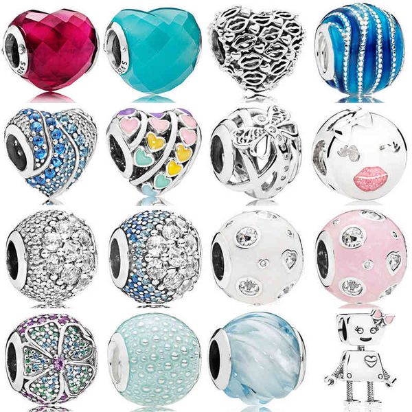 

new 100% real 925 sterling silver robot round charms beads clear cz fit brand bracelet fashion original jewelry gift aa220315, Black