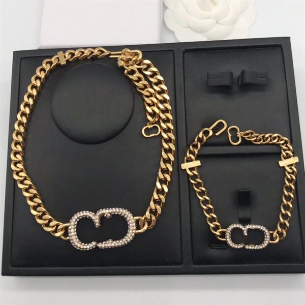 

luxury jewelry women designer necklaces gold chains with diamond letter pendant necklace earrings and bracelets suit fashion jewel267e, Silver