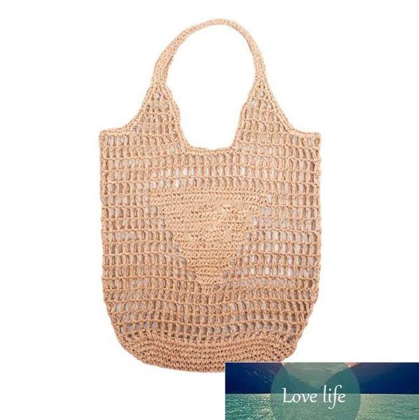 

hollow woven shopping bag cotton string net pocket vacation handmade straw beach bamboo handle women's big bags with letters