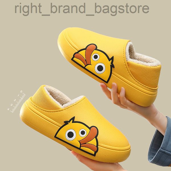 

winter women thick platform waterproof non slip home rubber slippers warm indoor fur cotton men couples ladies cartoon shoes w220804, Black