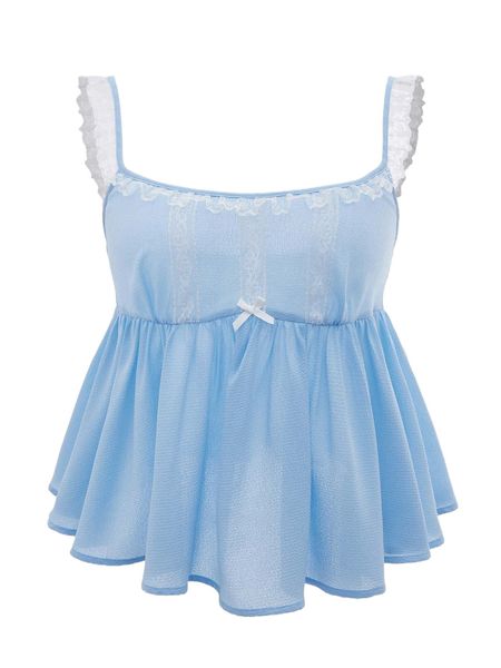 

bow lace detail peplum cami 5401#, White