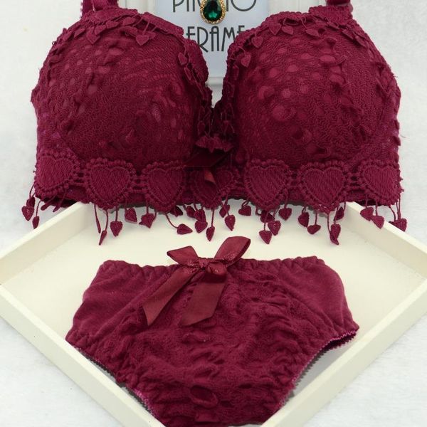 

women underwear set cotton bra panty brand embroidery tassel lingerie brassiere sets push up brief, Red;black