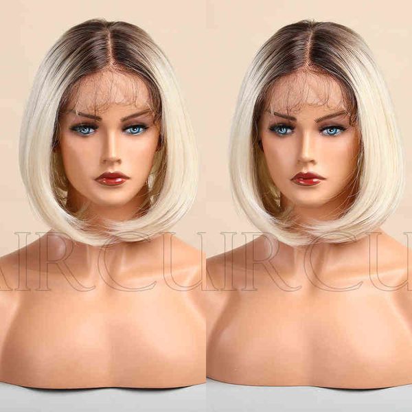 

wigs women synthetic wigs new arrivals new front lace area brown dyed gold center bobo short straight hair wigs 220601, Black