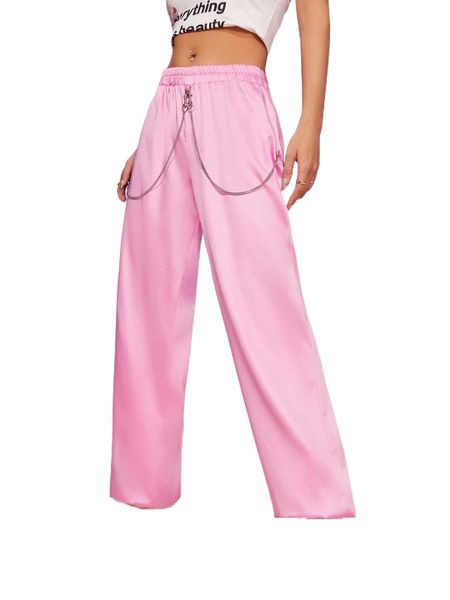 

chain detail satin pants p8ux#, Black;white