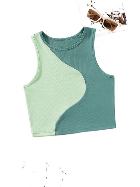 

color block ribbed knit tank f883#, White