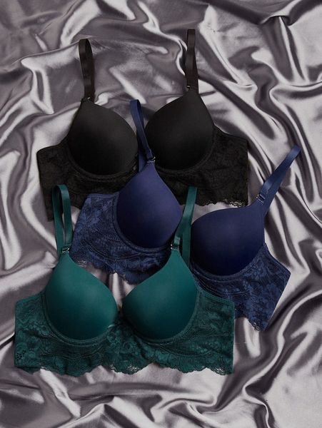 

3pack contrast lace underwire bra 59gw#, Black;red