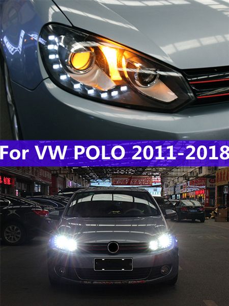 Faro a LED per VW POLO 2011-18 Fari DRL Luci di marcia Bi-Xenon Fascio Fendinebbia Angel Eyes Auto