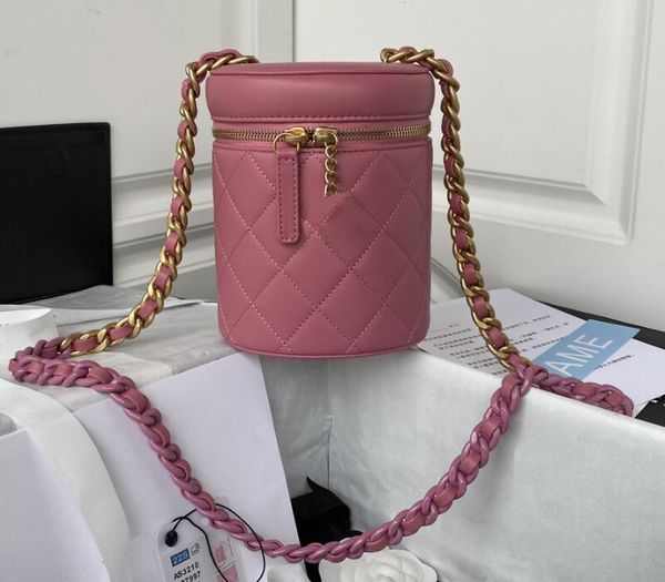 

realfine bags 5a as3210 16cm small vanity case pink lambskin leather shoulder handbags purses for women with dust bag